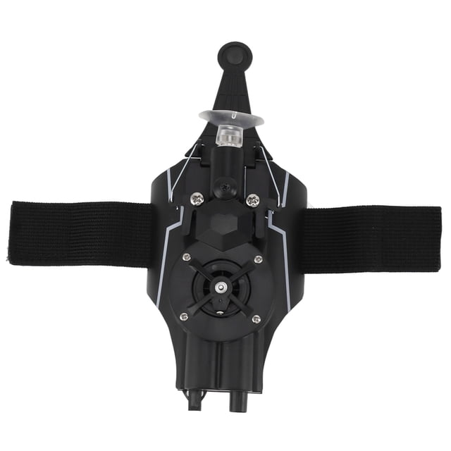 Spider Web Shooters, Web Launcher String Shooters Toy designed as a black wrist-mounted launcher with adjustable strap, suction cup, and detailed mechanical components. Powered by a built-in 400mAh lithium battery for rechargeable use. Package includes a screwdriver, suction cup, USB charging cable, and instruction manual. Perfect for superhero role play and outdoor foam blaster activities.