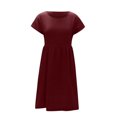 thumbnail image 4 of RKSTN Robes d'Été pour Femmes 2023 Décontractées en Coton et Lin Couleur Unie Longueur Genou Jupes Col Rond Manches Courtes Robe Midi avec Poches, 4 of 5