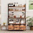 thumbnail image 2 of 5-Tier Kitchen Baker's Rack with Charging Station – Drawers, Storage Cabinet & 10 Hooks – Industrial Microwave Stand – Rustic Utility Shelf, Freestanding Coffee Bar Organizer with Power Outlet, 2 of 7