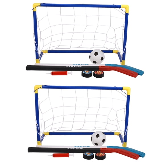 2X 2 in 1 Outdoor/Indoor Kids Sports Soccer & Ice Hockey Goals with Balls and Pump Practice Scrimmage Game Football Toy