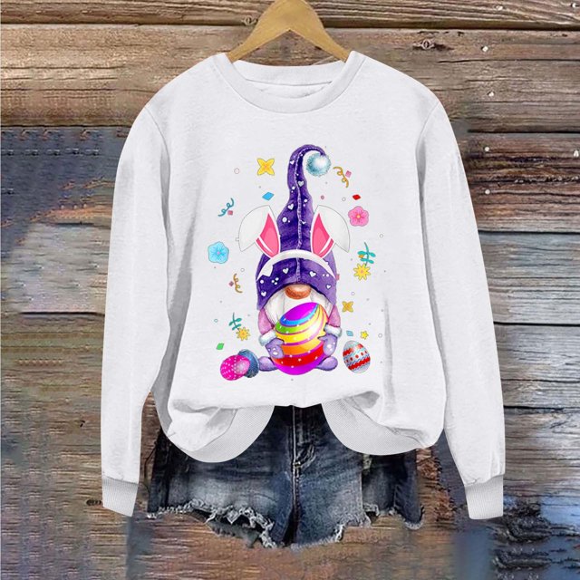 EGNMCR T-shirt Imprimé de Pâques T-Shirts Graphiques pour Femmes Chemises pour Femmes Journée de Pâques Chandail à Capuchon Imprimé à Col Rond pour Femme Haut à Manches Longues T-Shirts pour Femmes