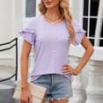 thumbnail image 2 of AherBiu Womens Tops Eyelet Embroidery Loose Casual Crewneck Ruffle Sleeve Summer Boho Shirts Tunics, 2 of 7