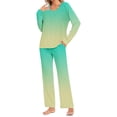 thumbnail image 2 of Sentmoon 2 PCS Womens Night Gowns for Sleeping Crew Neck Womens Pajama Set Relaxed Gradient Color Loungewear with Pockets for Christmas Morning Green S, 2 of 7