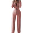 thumbnail image 1 of PVCS Women's Solid Color Long Sleeve Cardigan Slim Buttoned Casual Pants Suit, 1 of 8