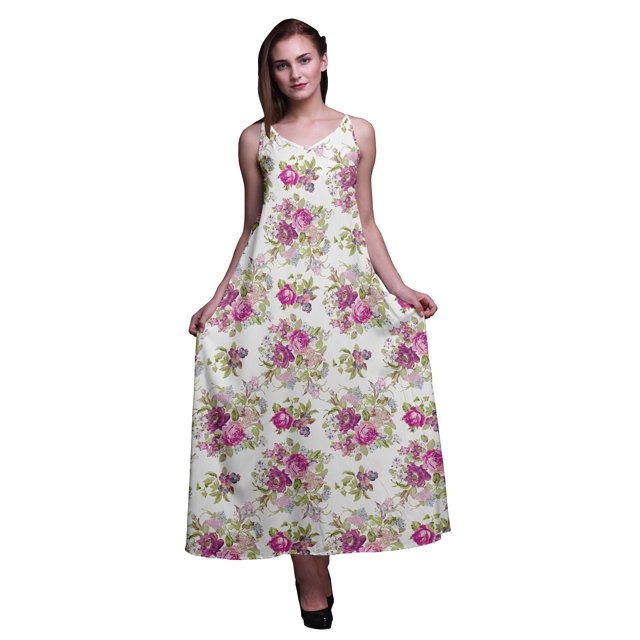 Bimba Robe Longue Maxi de Soirée pour Femmes en Rayonne à Imprimé Floral, Dos Nu, Bretelles Spaghetti - XX-Grand