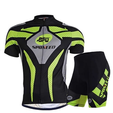 Ensemble de Maillot de Vélo pour Homme Manches Courtes Séchage Rapide Vêtement de Cyclisme Imprimé Hauts de Cyclisme avec Poches Shorts de Vélo Rembourrés TG