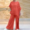 thumbnail image 2 of Birdeem Womens Solid Round Neck Collar Long Sleeve Pullover Shirt Tops + Pants Trousers Set, 2 of 6