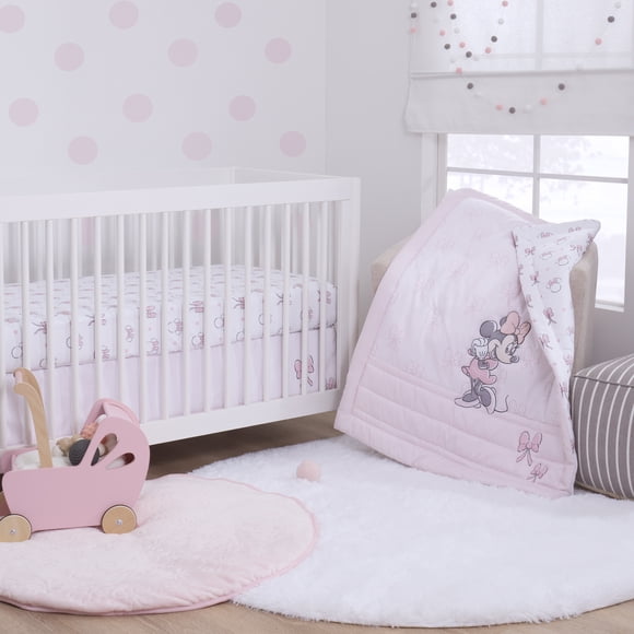 Minnie Mouse 'Nœuds Mignons' Ensemble de Literie 3 Pièces pour Berceau, Nourrisson Fille, Rose