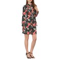 thumbnail image 2 of Allegra K Robe-Chemise à Fleurs pour Femme à Revers, Boutonnée, Ceinturée, TP Noir Rouge-Fleur, 2 of 6