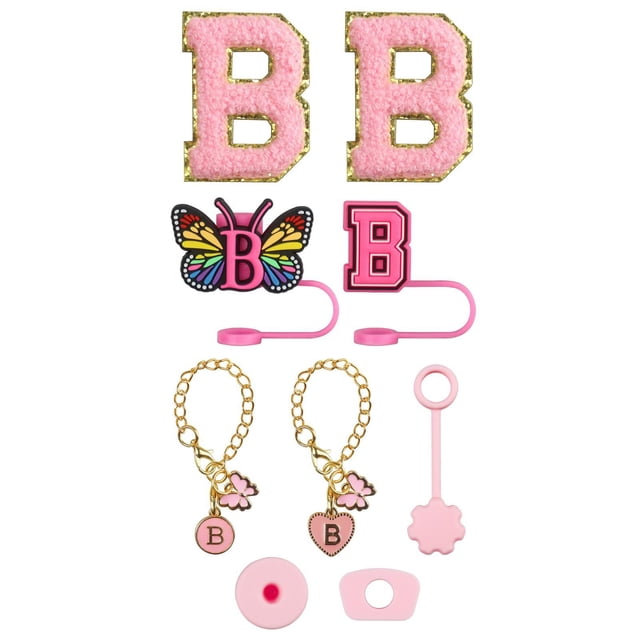 Glass&Bottle Accessory Set for Drinkware – Embroidery Patch Straw Covers Charm Necklace Chain & Leak Guard Complete Decorative Upgrade Kit