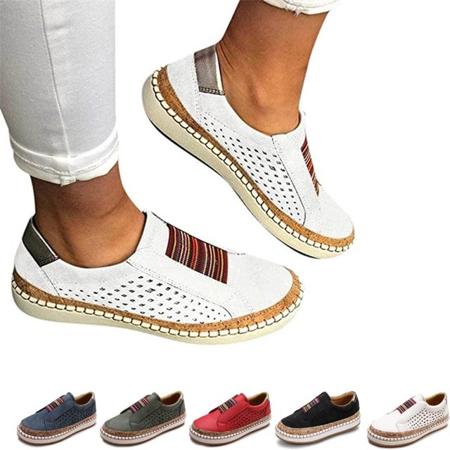 Espadrilles Orthopédiques Décontractées de Qualité Supérieure, Chaussures de Marche Orthopédiques Décontractées Design 2022, Chaussures pour Femmes à Enfiler Mode Bout Rond Confort Chaussures de Course Athlétiques (4, Blanc)