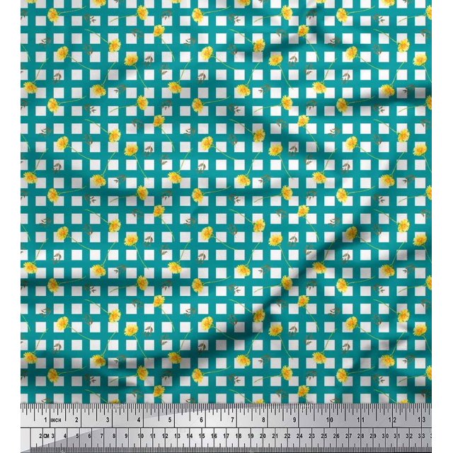 Soimoi Green Poly Georgette Fabric Leaves & Floral Geometric Decor Fabric Printed Yard 42 Inch Wide