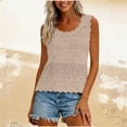 thumbnail image 1 of Knit Sleeveless Tops for Women Beige Openwork Knit Scalloped Hem Geometric Lace Pattern Lightw8 Crochet Top 1 Pc, 1 of 8