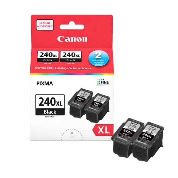 Canon Genuine Ink Cartridges PG-240XL Black, High-Yield Twin Pack (2 Count), Original Canon Printer Ink for PIXMA MG4220, MG4120, MG3620 Printers