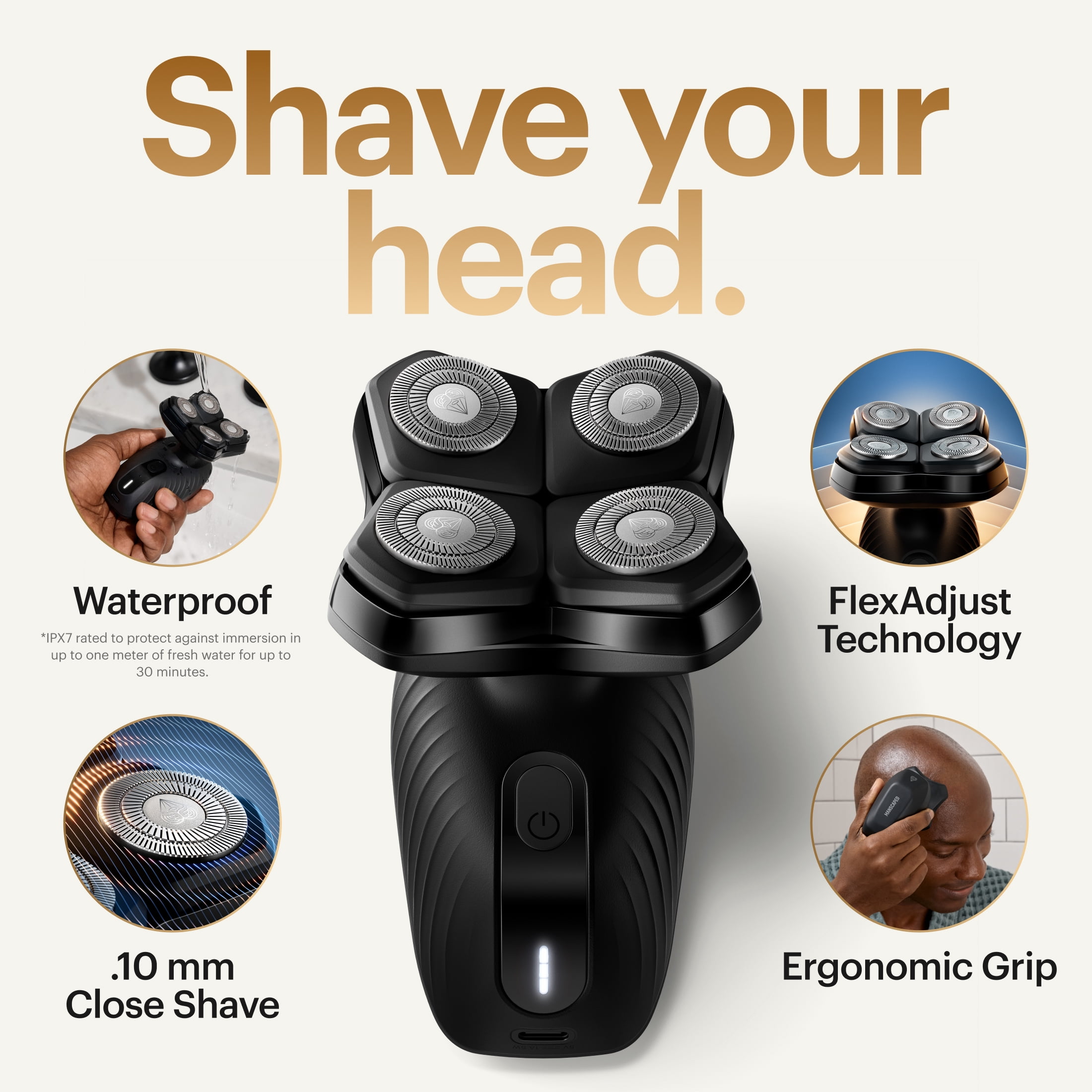 The Dome Shaver Plus Precision Pack MANSCAPED , Rasoir électrique pour la tête, Tondeuse Wet/Dry pour le crâne avec Power Shave Gel