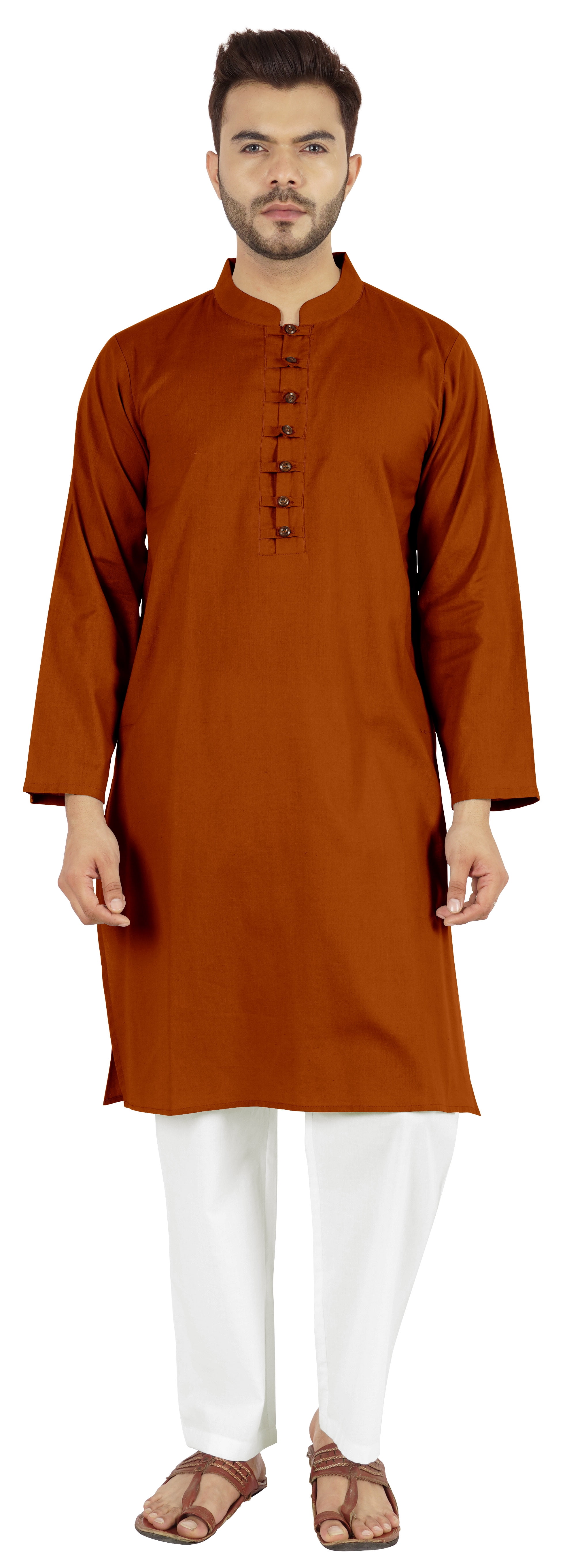 Atasi Ensemble Kurta Pyjama 2 Pcs pour Homme, Col Henley, Kurta Long Décontracté