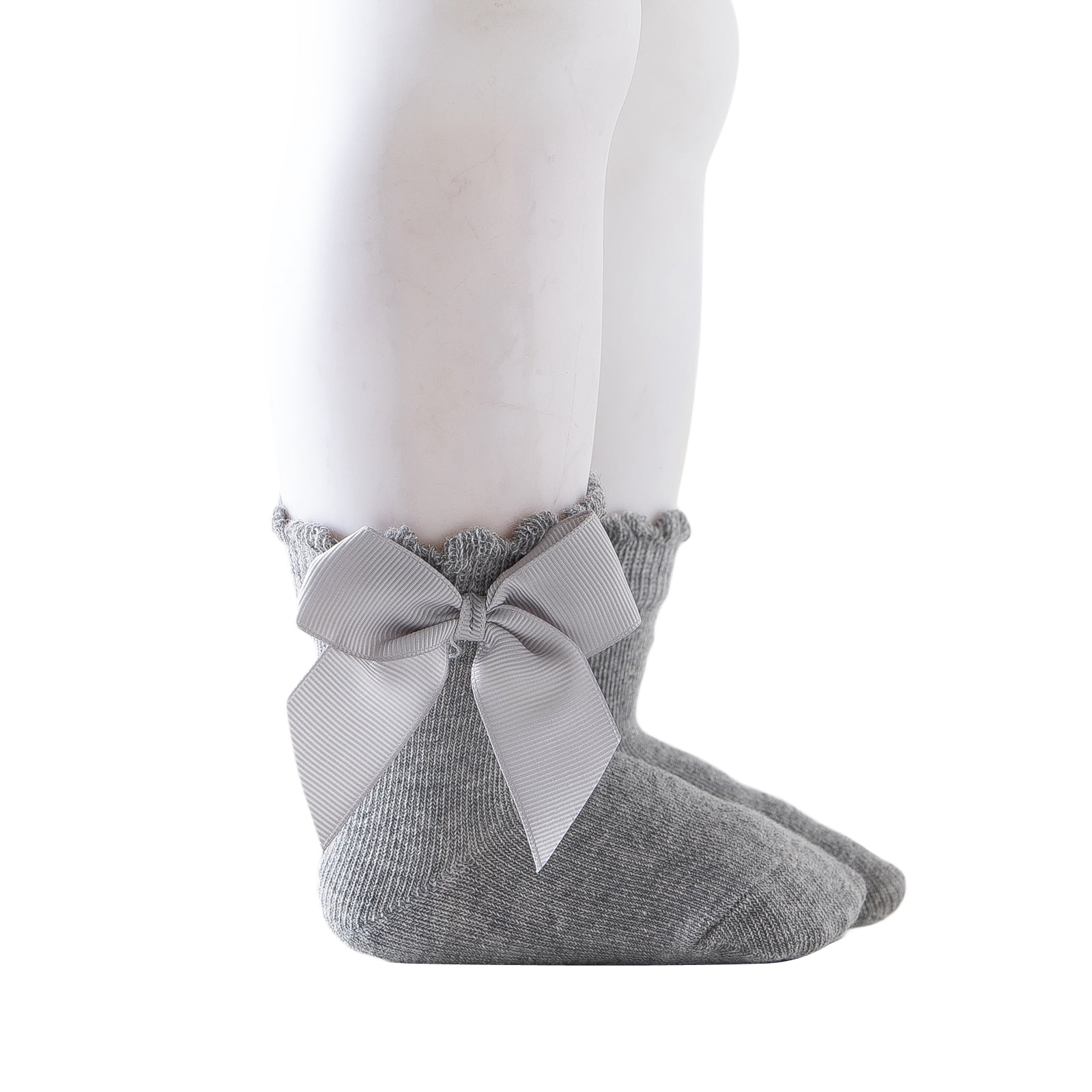 Kmbangi Kids Socks Toddler Solid Color Short Tube Socks with Big Bowknot
