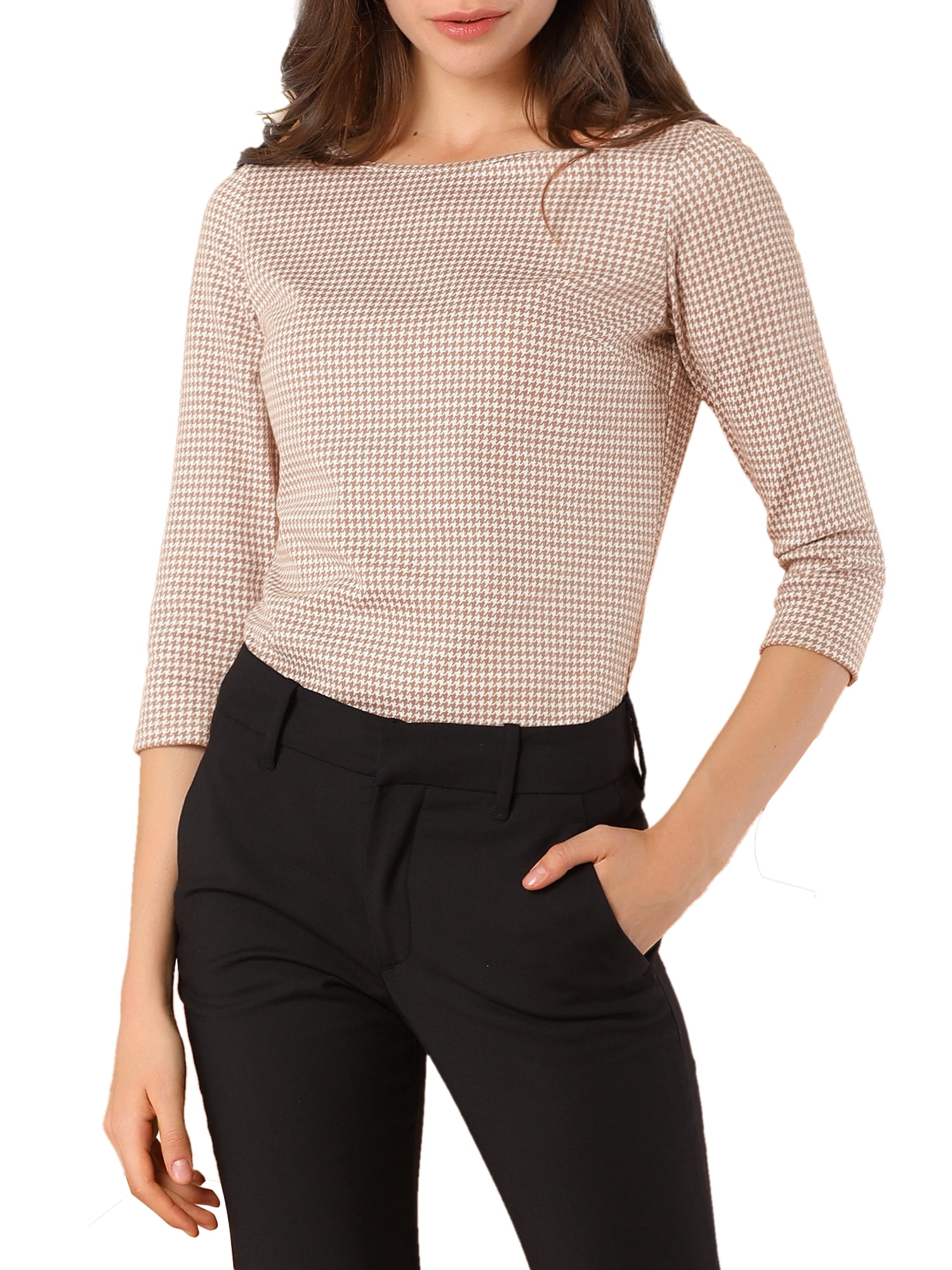 INSPIRE CHIC Women's Work Boat Neck 3/4 Sleeve Stretchy Knit Blouse