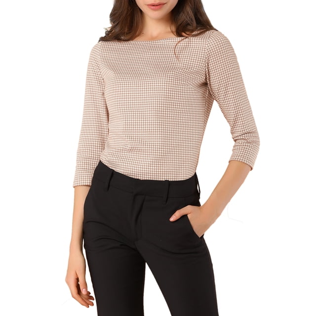 INSPIRE CHIC Blouse en Tricot Extensible à Encolure Bateau pour Femme à Manches 3/4 pour le Travail