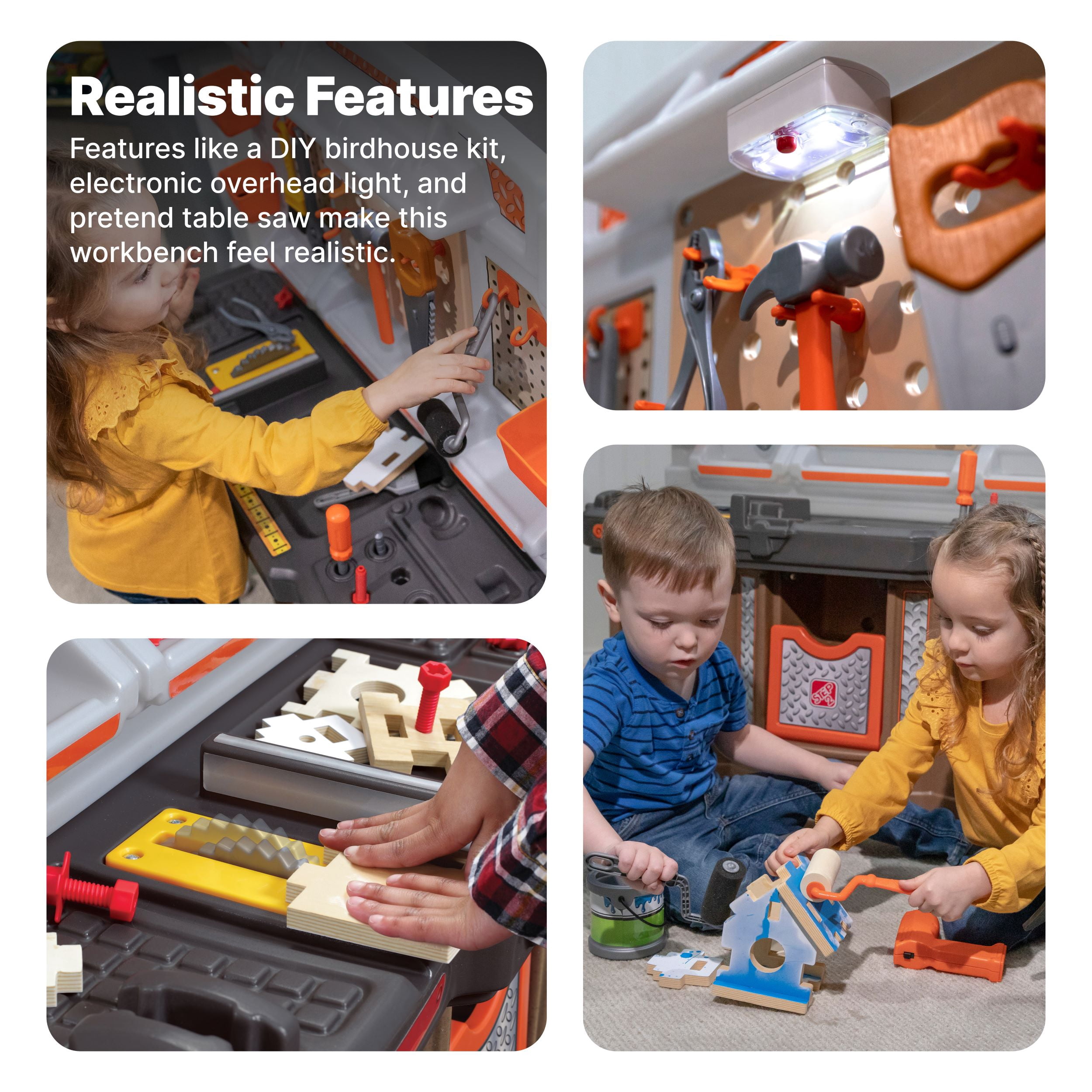 Établi des granÉtape 2 Atelier Big Builders Pro pour enfants avec large espace de travail, éléments électroniques et beaucoup de rangementds bricoleurs