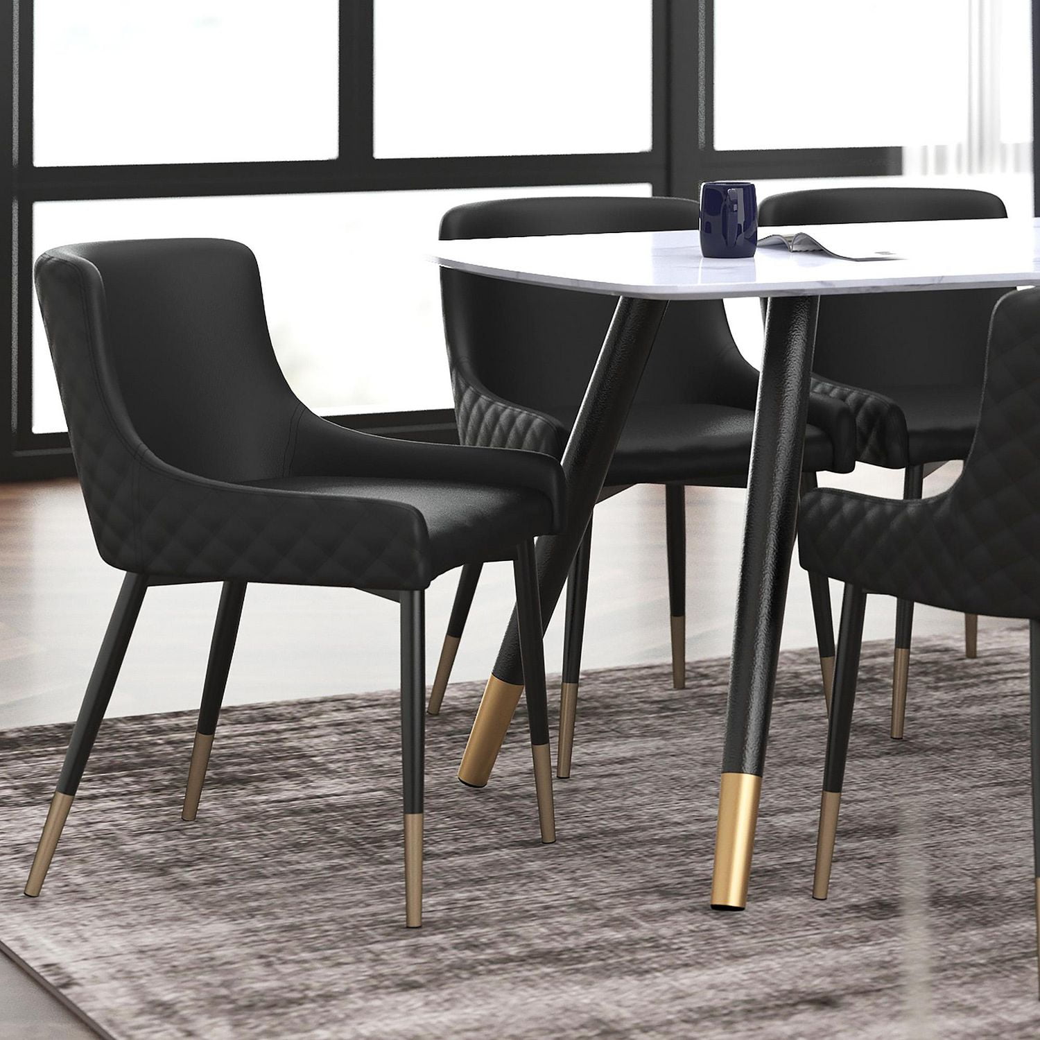 Ensemble de 2 chaises d’appoint modernes en similicuir et en métal, noir