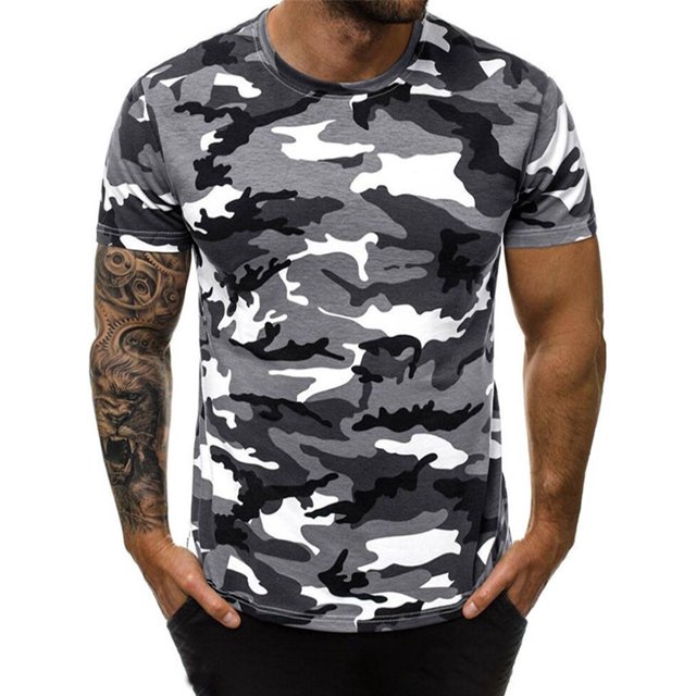MAWCLOS Hauts Camouflage Homme Manches Courtes Ajusté Décontracté Grande Taille Col Rond Été Tee Chandail
