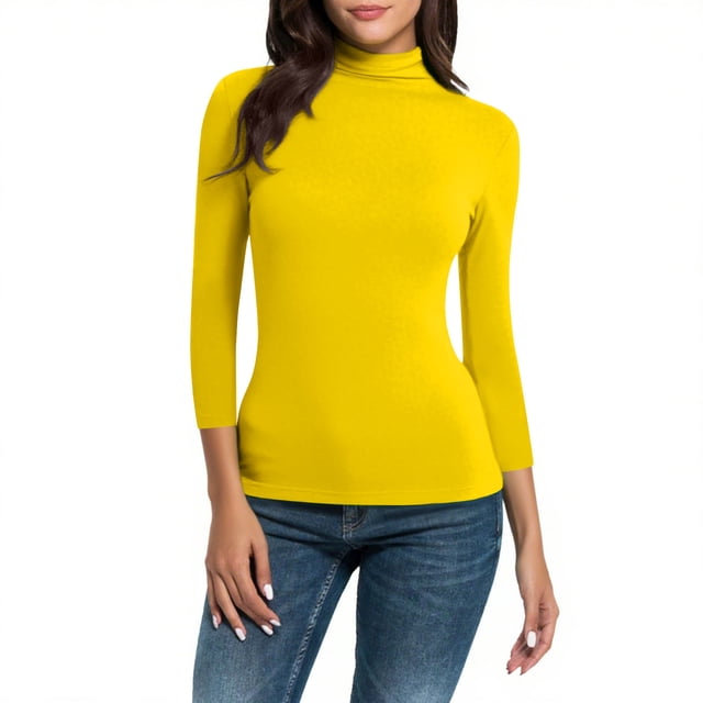 Women's Mock Neck Shirt 2025 - 3/4 Sleeve Slim Fit | Basic Layering Tee