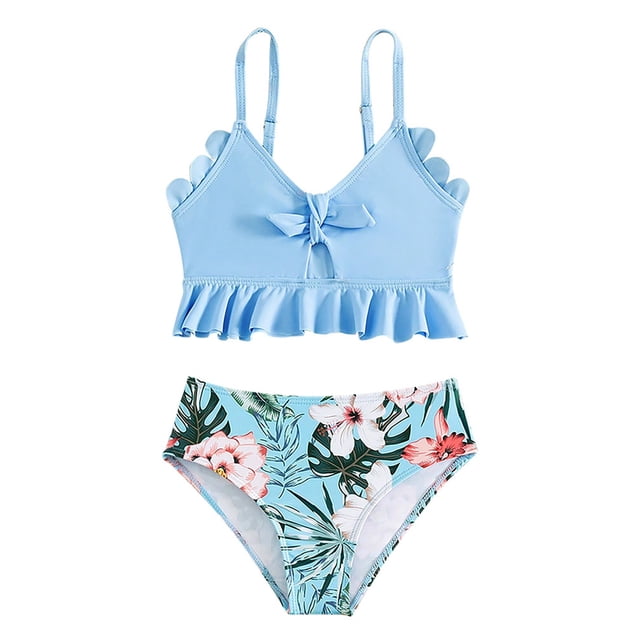 Hiiyo Little Girls Bikini Swimsuit Ruffle Beach Bathing Suit, 2-Piece, Sizes 6-7 T