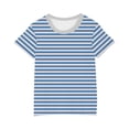 thumbnail image 4 of Penkiiy T-Shirts à Manches Courtes à Blocs de Couleur Rayés pour Filles, Col Rond Décontracté, Été, Mignons, Hauts Tee 4-13 Ans Bleu, 4 of 4
