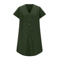 thumbnail image 4 of Amzcrzy Robes d'Été pour Femmes Couleur Unie Col en V Robes d'Été pour Femmes Décontractées à Boutons Manches Courtes Robe Chemise Tendance Ample Robe Courte, 4 of 7