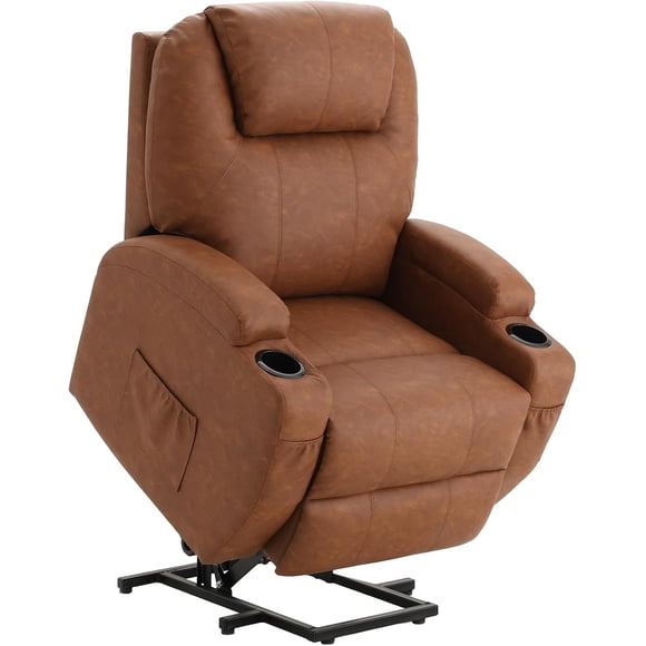 AECOJOY Power Lift Recliner Chair with Massage and Heat, Electric Recliner with Cup Holders and Side Pocket, Brown
