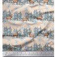 thumbnail image 1 of Soimoi White Rayon Crepe Fabric Reindeer & Snowflakes Tree Printed Fabric 1 Yard 46 Inch Wide, 1 of 5