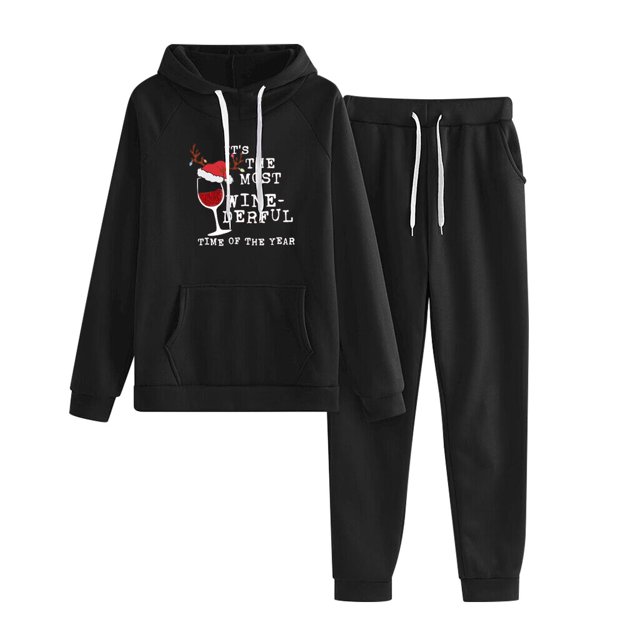 Birdeem Ensemble Décontracté de Noël pour Femmes Sweat à Capuche Imprimé et Pantalon Long