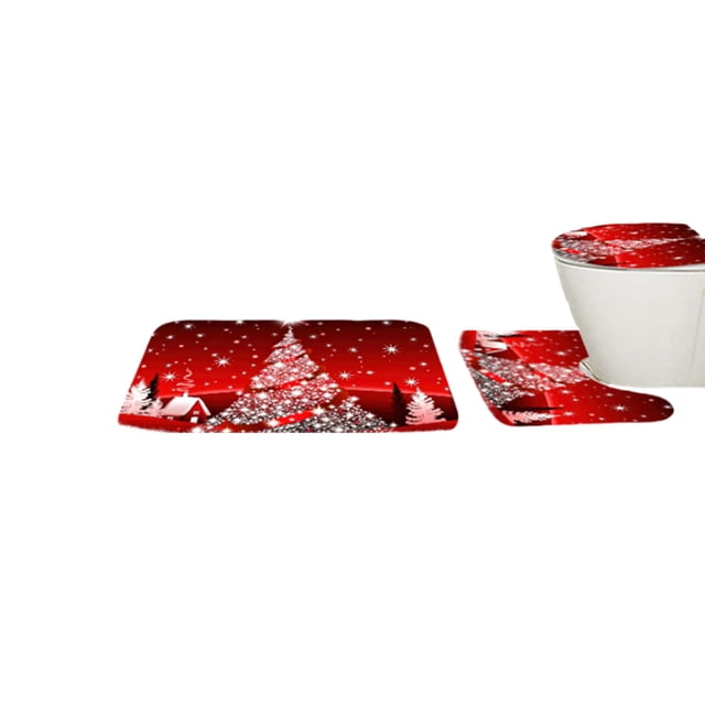 Transemion Rideau de Douche Imprimé de Noël pour Salle de Bain Déco Hydrofuge un Ensemble de 3 Pcs