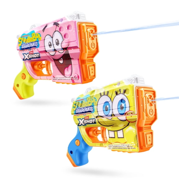 XSHOT Water SpongeBob Jr Fast-Fill Water Blaster 2-Pack by ZURU – Kid-Sized Water blasters with SpongeBob Design, Fast-Fill Tech, 30ft Range & 150ml (5 fl. oz.) Tank, Outdoor Summer Toy for Kids Ages