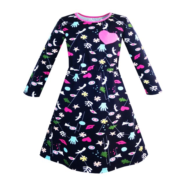 Robe Fille Dessin Animé Mains Cœur Chien Imprimé Décontracté 3 Ans