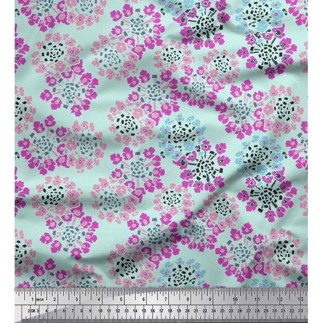 Soimoi Poly Georgette Fabric Flower Artistic Print Fabric by the Yard 42 Inch Wide