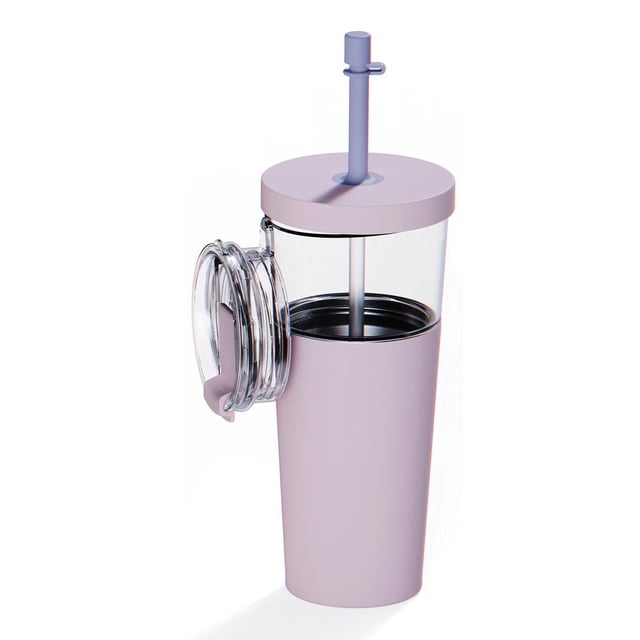 Asobu Marina Tumbler en Violet Pâle avec une section Supérieure Transparente, Paille en silicone flexible avec Couvercle Étanche, Tasse en Acier Inoxydable Isolée Détachable, base en silicone Antidérapante et Couvercle Étanche à Vis, Convient aux Boissons Chaudes Ou Froides en Voyage Ou au Bureau.