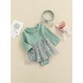 thumbnail image 3 of Xingqing 2 Pcs Robe Barboteuse d'Automne pour Bébés Filles Manches Longues Tournesols en Dentelle Patchwork Combinaisons Vert 0-3 Mois, 3 of 8
