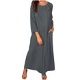 thumbnail image 1 of CHOK Robes d'Été Décontractées pour Femmes Robe Haute en Coton Lin Manches 3/4 Ample Légère Longue avec Poches, 1 of 7