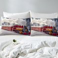 thumbnail image 4 of Erosebridal Red Retro Train Bed Sheets Set Full Size, White Snow Bedding Set, 4pcs, 4 of 6