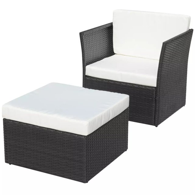 vidaXL Chaise de Jardin avec Tabouret en Rotin Synthétique Noir