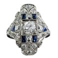 thumbnail image 1 of XZNGL Ring Light Exaggerated Light Luxury Ladies Topaz Sapphire Ring Pattern Hollow Ring, 1 of 6