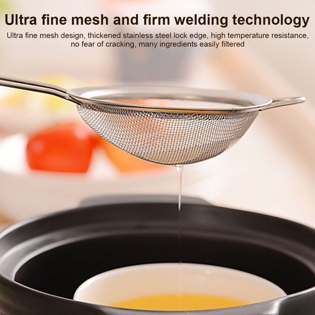 Fine Mesh Strainer for Kitchen Fine Mesh Stainless Steel Tea Colander Long Handle Food Sifter Flour Sieve Baking Tool, 7cm