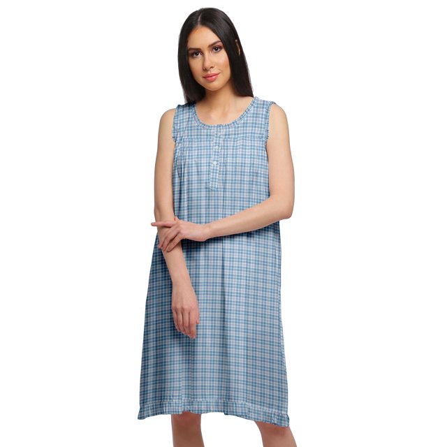Moomaya Robe de Nuit Trapèze pour Femme à Col Rond Sans Manches en Coton Imprimé