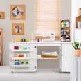 thumbnail image 1 of Costway Folding Sewing Table Shelves Storage Cabinet Craft Cart with Wheels Large White, 1 of 10