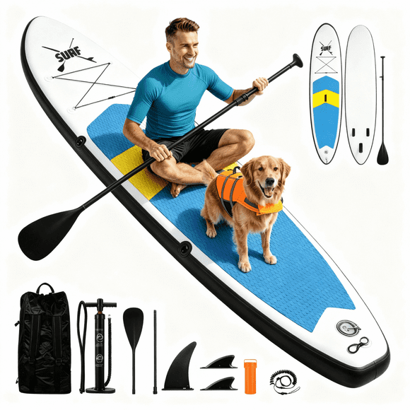 Naipo Inflatable Paddle Board Stand Up Paddle Board SUP Board with 120"x30"x6" for Youth & Adults Summer