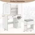 thumbnail image 3 of Costway Vanity Desk Set with Mirror & Lights Power Outlet Cushioned Stool Drawer & Shelves White, 3 of 10