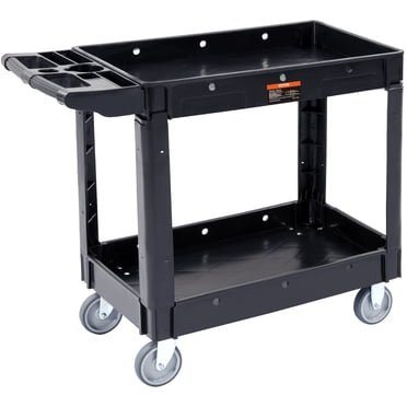 VEVOR Utility Service Cart, 2 Shelf 550LBS Heavy Duty Plastic Rolling Utility Cart with 360° Swivel Wheels, Medium Lipped Shelf, Ergonomic Storage Handle