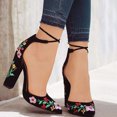 thumbnail image 1 of LSLJS Women's Ethnic Suede Embroidered Strap High Heel Chunky Sandals, 1 of 5